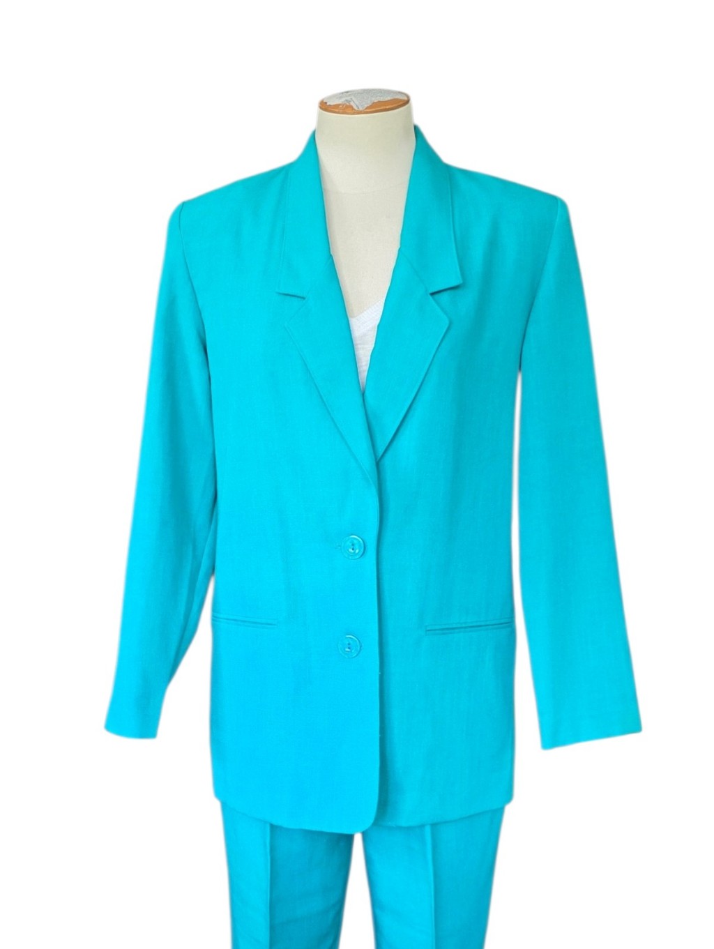 Vintage 1980s Alfred Dunner Turquoise Blazer Power Jacket Womens Petite 8